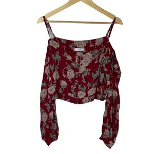 Flynn Skye Floral Cold Shoulder Long Sleeve Cropped Button Front Blouse